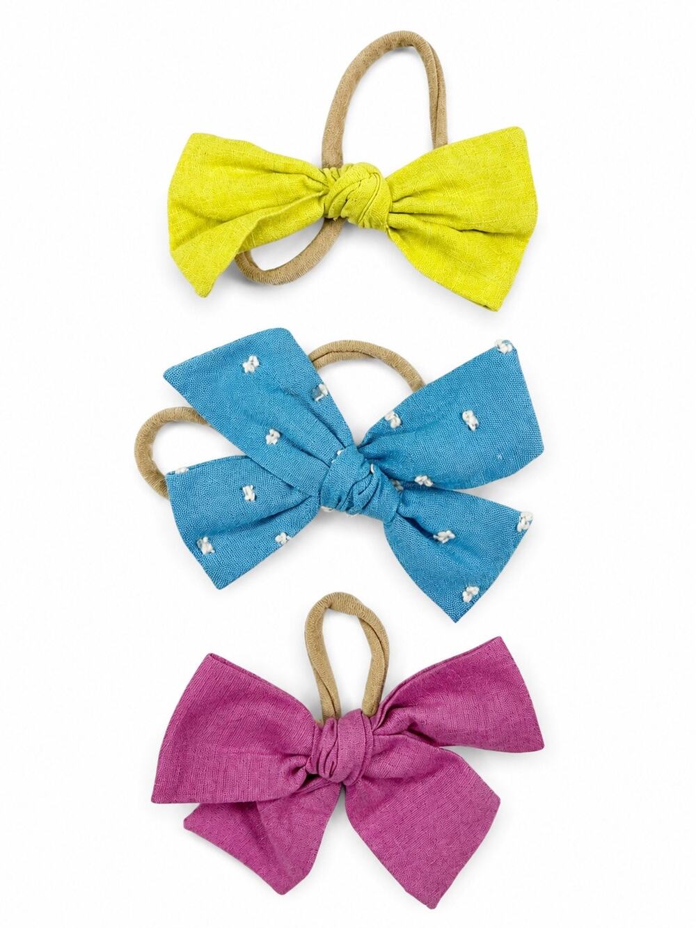 Small Shop Baby Bow Headband Set of 3 Nylon Fabric Bows